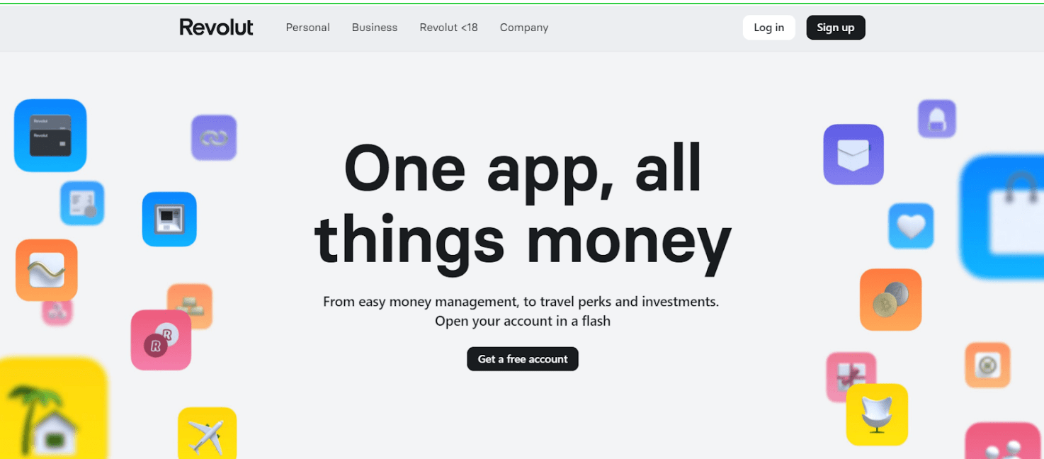 Revolut home page.