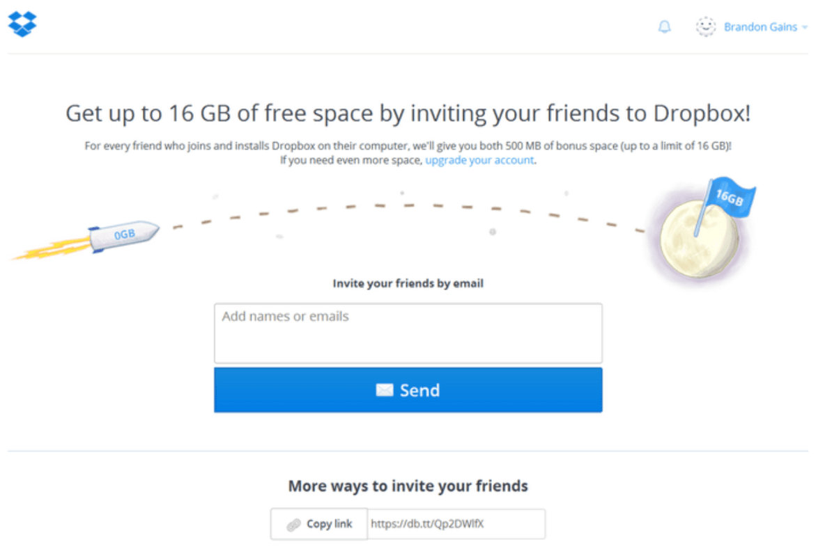 Dropbox’s referral landing page.