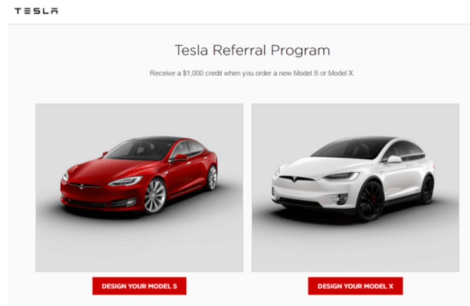 Tesla’s referral program homepage.