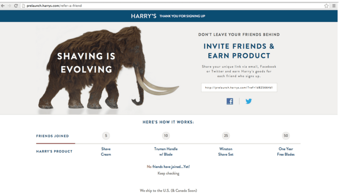 Harry’s refer-a-friend landing page.